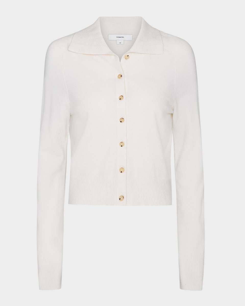 Cashmere-Wool Polo Cardigan